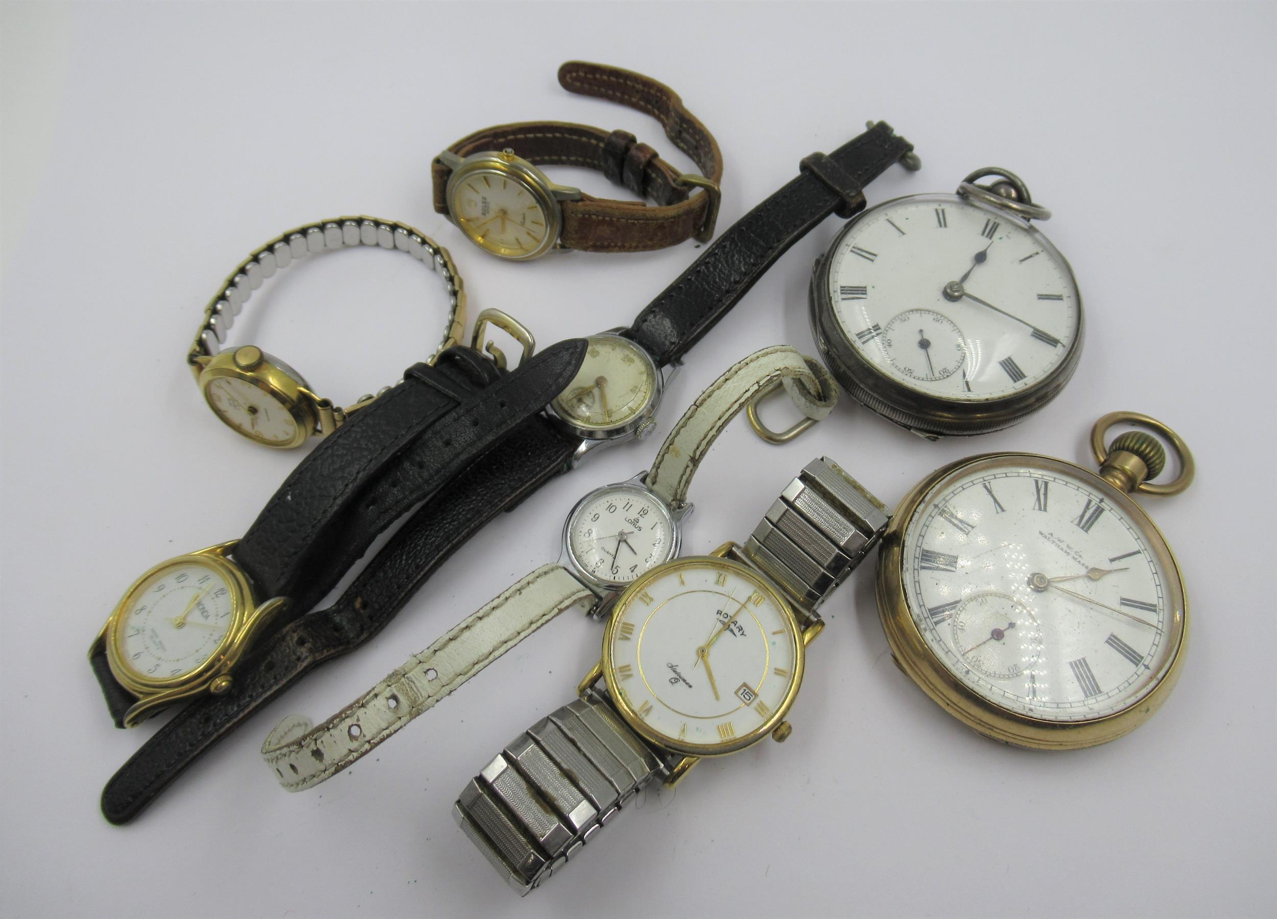 Silver cased open face keywind pocket watch, gold plated open face pocket watch with keyless