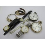 Silver cased open face keywind pocket watch, gold plated open face pocket watch with keyless