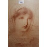 After Simeon Solomon, early 20th Century sepia print, head study of a young lady, 16.5ins x 12.