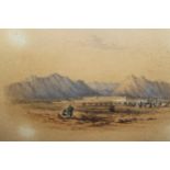 Box containing three 19th Century watercolours, topographical views, (North West Frontier???)