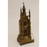 19th Century French gilt bronze mantel clock, the architectural Gothic revival case with a bell