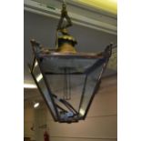 19th Century copper lantern form street lamp head adapted for use as a hanging lantern, 34.25ins