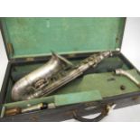 Mid 20th Century Italian silvered brass alto saxophone made for John Grey & Son, London, together