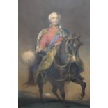 Large 19th Century coloured engraving, portrait of the Duke of Wellington on horseback, 34ins x