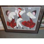 Watercolour and pencil abstract study of dancing figures, indistinctly signed, possibly Glenis