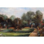 Oil on canvas, garden scene with a child and kitten, indistinctly monogrammed verso, 12ins x 18ins