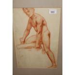 Lawrence Preston, sanguine drawing, male figure study, labels verso, 15ins x 10ins