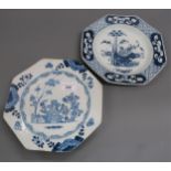 18th Century English octagonal blue and white plate in Chinese style, 8.5ins together with another