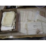 Box containing a approximately fifty 19th Century indentures from various counties
