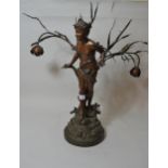 Late 19th / early 20th Century patinated spelter twin light figural table lamp in the form of a semi