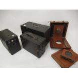 Plate camera and various mahogany plates together with a Hughes & Son box camera