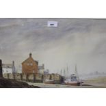 David Short, pair of watercolours, estuary scenes with boats at low tide, signed, 13.5ins x 20ins,