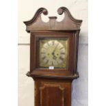 19th Century oak longcase clock, the broken march pediment above a square brass dial with silvered