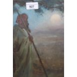 T.W. Morley, watercolour, Arab figure in a landscape at moon rise, signed and dated '09, 13ins x 8.