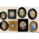 Collection of seven various 20th Century decorative portrait miniatures, together with another