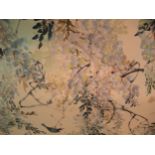 Set of five Sanderson ' Wisteria Falls ' pattern wallpaper panels, (unused in original cartons)