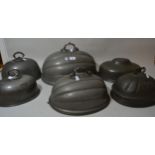 Group of six various plated and pewter meat dish covers of varying sizes, from 10.5ins to 18ins (one