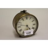 Small 19th Century French gilt brass drum clock, the painted dial with Roman numerals and subsidiary