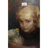 Mario Micheletti, oil on board, portrait of a girl holding a Majolica pot, signed, another oil