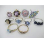 Group of ten various silver and gem set dress rings