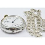 Silver cased crown wind open faced pocket watch, together with a silver plated necklace