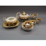 19th Century English blue, gilt and cream decorated part tea service