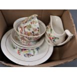 Small group of 19th Century tea ware, with printed and hand enamelled figural and floral decoration,