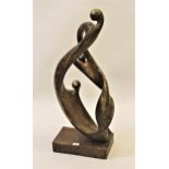 20th Century patinated bronze abstract figural study, 35ins high