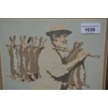 Arthur Rigden Read, signed woodcut print in colours, ' Man With Rabbits ', dated 1924, 8ins x 8.5ins