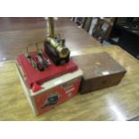 Mamod tin plate stationary steam engine, together with a walnut writing box (at fault)