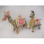 Two Indian Rajasthan embroidered linen figures of horses