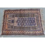 Small Belouch prayer rug in shades of blue and beige, 3ft 8ins x 2ft 8ins approximately