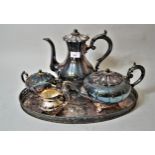Viner's four piece silver plated tea and coffee service, together with an oval plated galleried tray