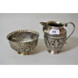 Burmese white metal jug and bowl