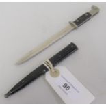 World War II Third Reich miniature parade bayonet letter opener, with single edge fullered blade and