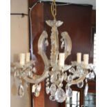 20th Century Venetian clear glass six branch hanging chandelier, with cut glass drops