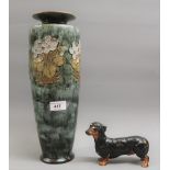 Large Royal Doulton stoneware vase, together with a Doulton figure of a dog (at fault)