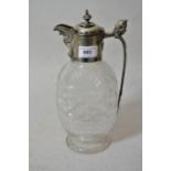 Good quality cut glass claret jug with silver plated mounts