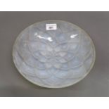 French Art Deco opalescent glass bowl by Andre Humebelle in geometric Dahlia design, 1930's, 9.25ins