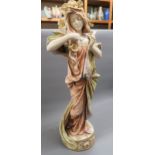 Albin Doebrich, (Austrian) large porcelain figure of a maiden in Art Nouveau costume on an