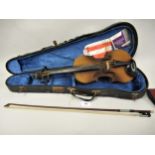 Violin and two bows in a fitted case