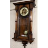 Small late 19th / early 20th Century Vienna style two train wall clock with spring driven