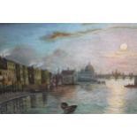 A. Aldridge, oil on canvas, moonlit view of the Thames and St Paul's, signed and dated 1973, 14ins x