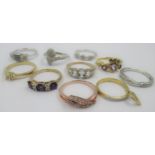 Group of ten various silver and gem set dress rings