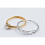 Small 18ct yellow gold solitaire diamond ring of approximately 0.15ct, together with a modern