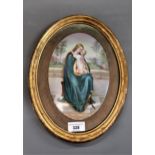 19th Century Continental porcelain plaque depicting the Madonna and child, 8.25ins x 5.75ins, oval