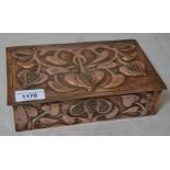Glasgow school Arts and Crafts copper rectangular box with hinged lid, repousse decorated with