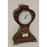 Edwardian mahogany and marquetry inlaid balloon shaped mantel clock by Bennetfink & Co. Limited,