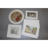 Set of four Chinese circular watercolours on silk, together with a quantity of unframed signed