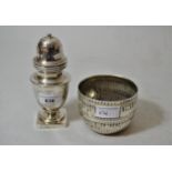 Silver baluster form sugar caster and a small silver bowl, 10oz Generally in good condition but main